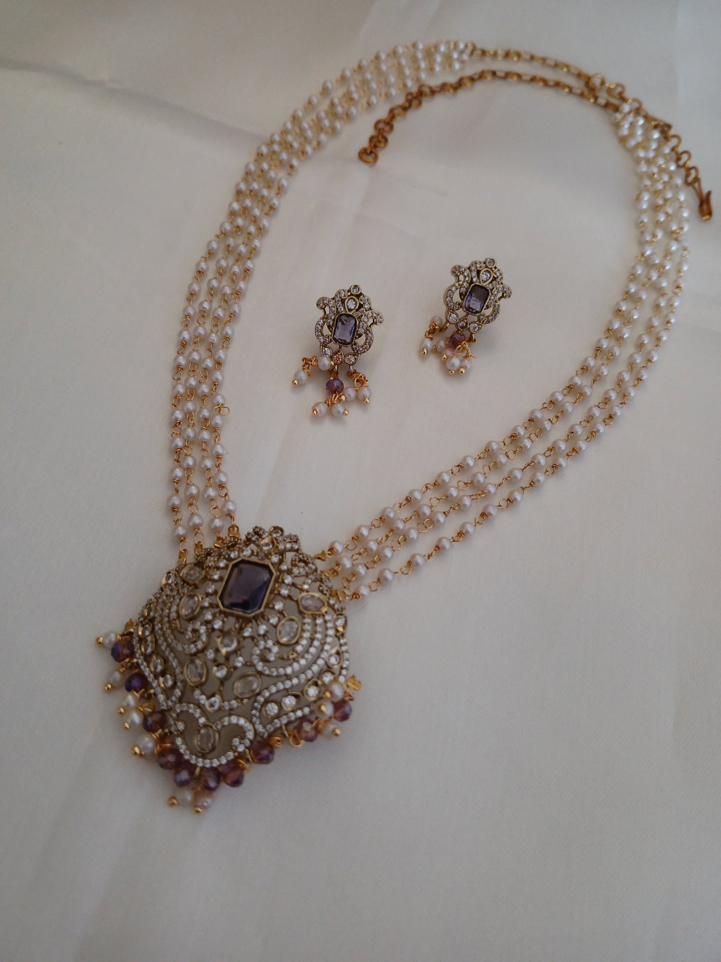 Purple 4 line pearl Haaram set