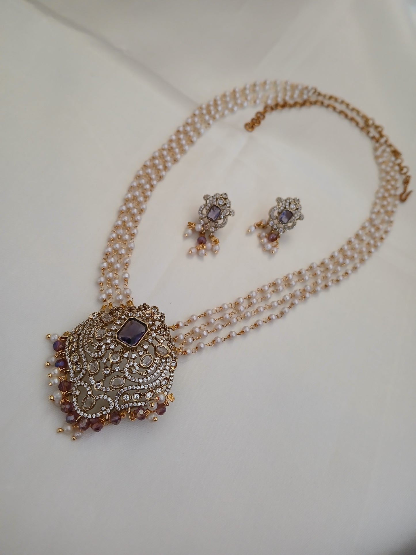 Purple 4 line pearl Haaram set