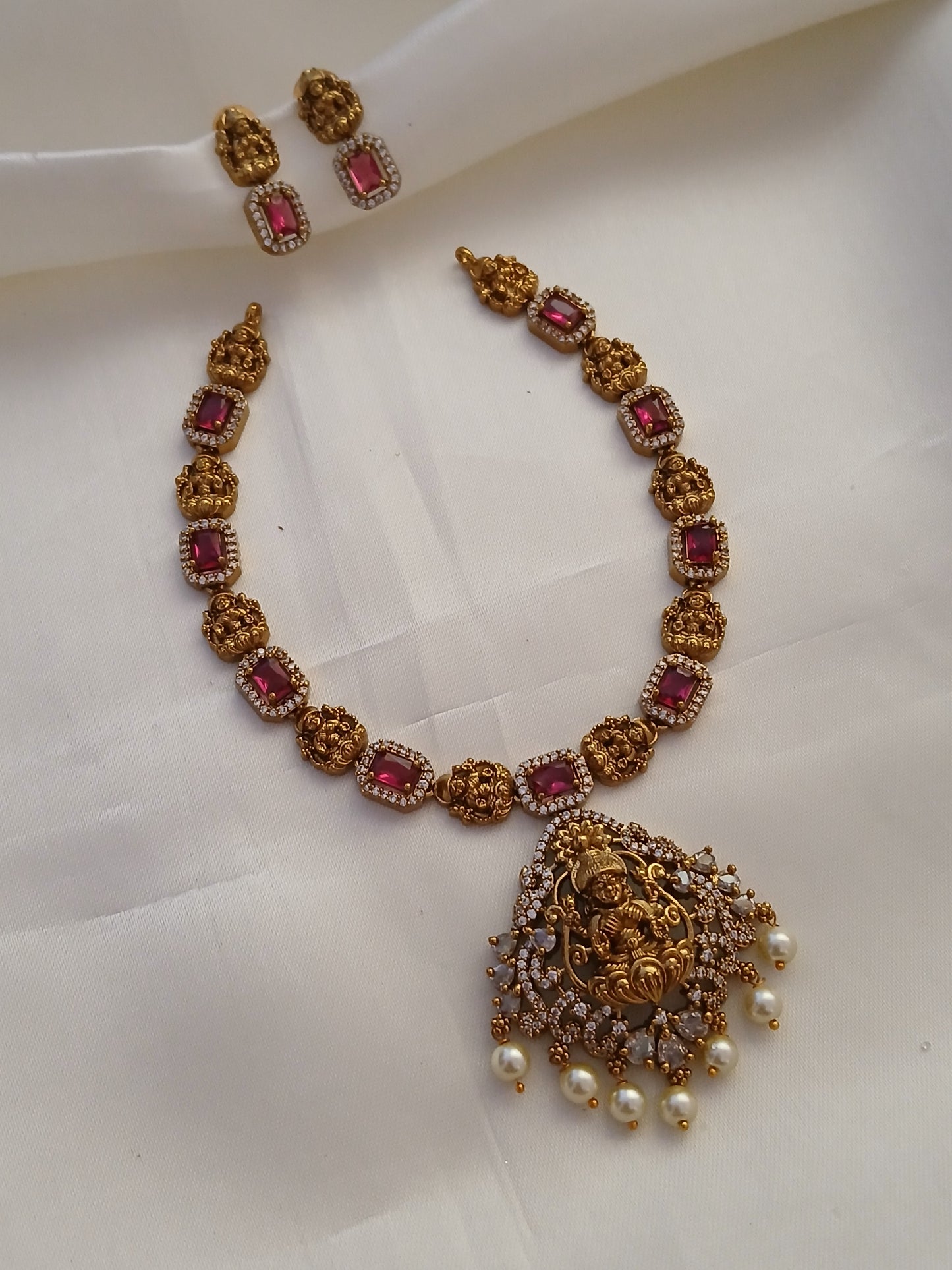 Laxmi idol necklace - gold replica