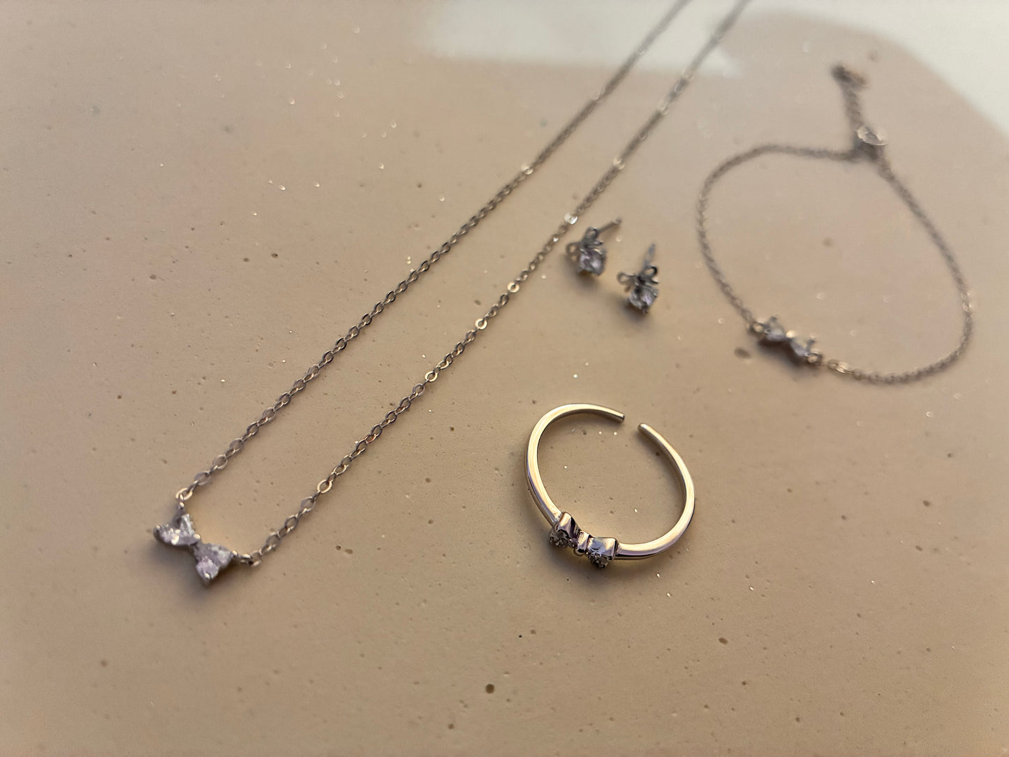Sweet bow necklace set - 92.5 silver