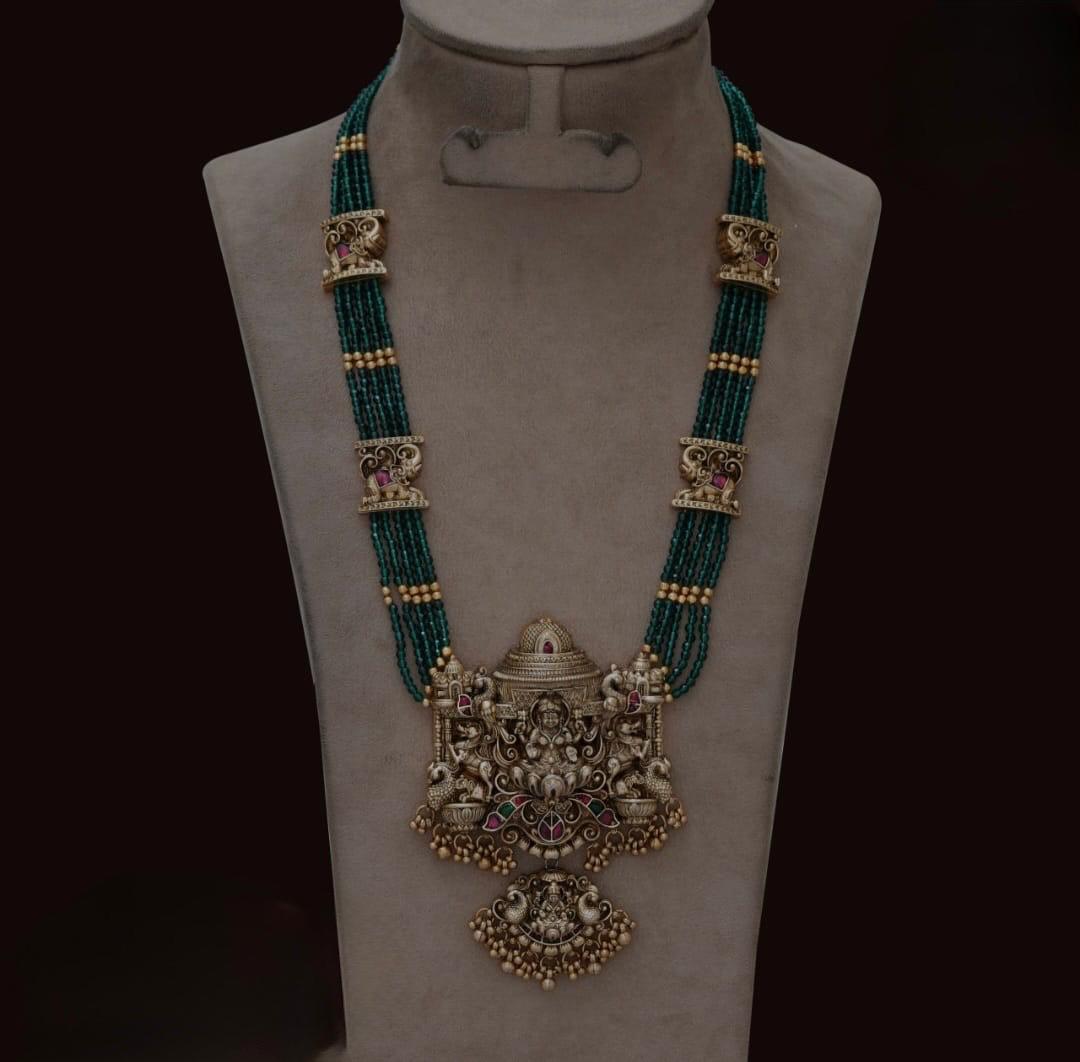 Green bead Laxmi antique Haaram