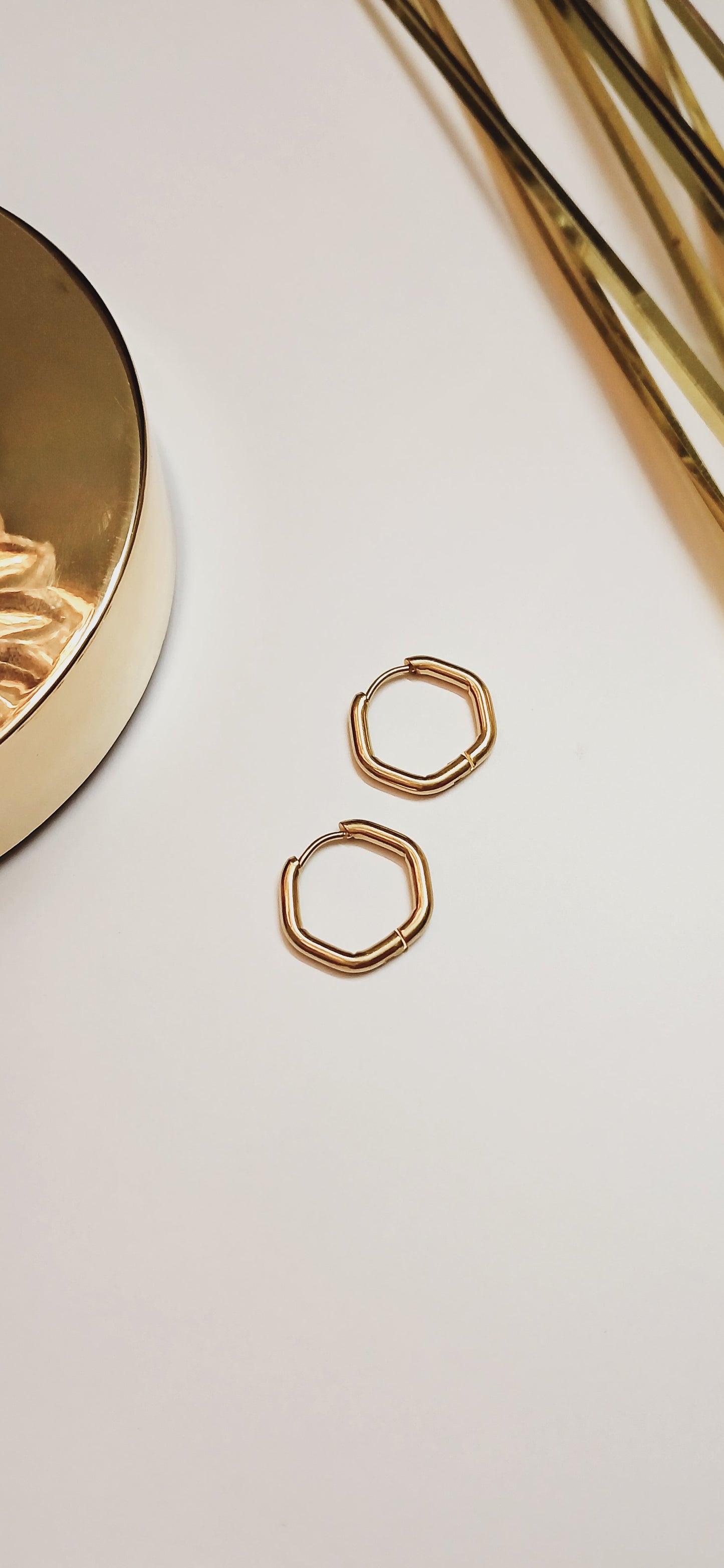 Thin Snake Necklace with hexagon hoops - 18k gold plated