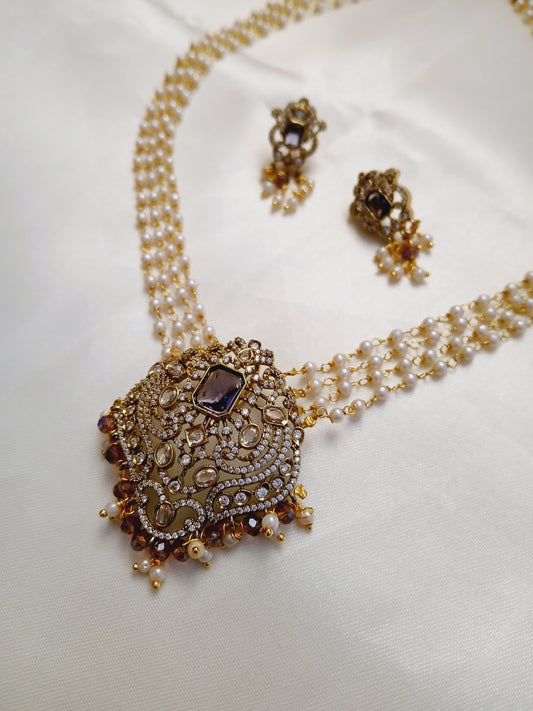 Purple 4 line pearl Haaram set