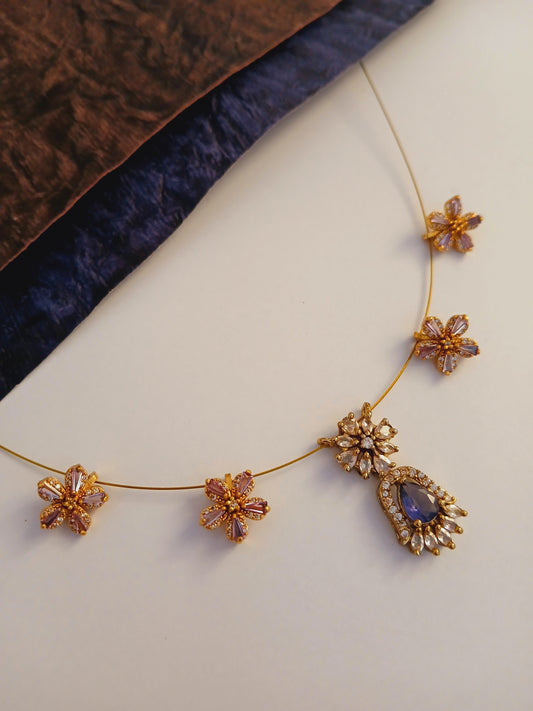 Purple Jasmine and purple lotus allover - invisible necklace