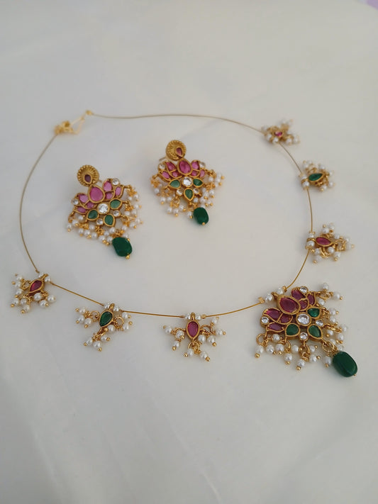 Bold lotus with studs - invisible necklace