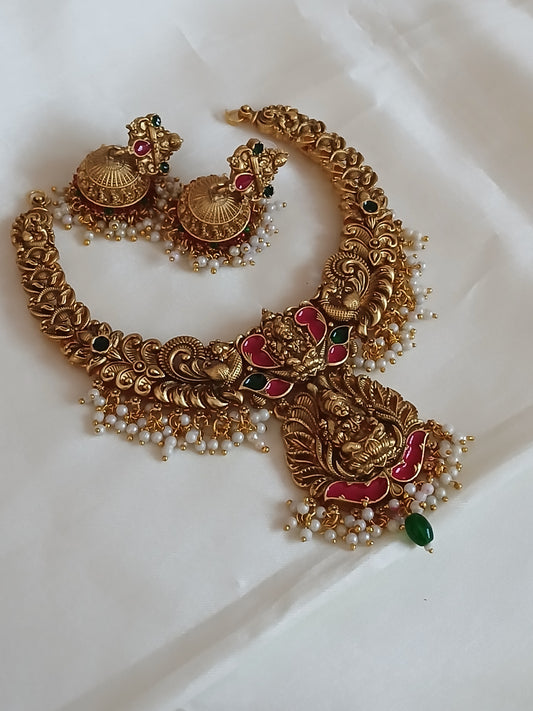 Laxmi peacock Necklace - Antique Gold replica
