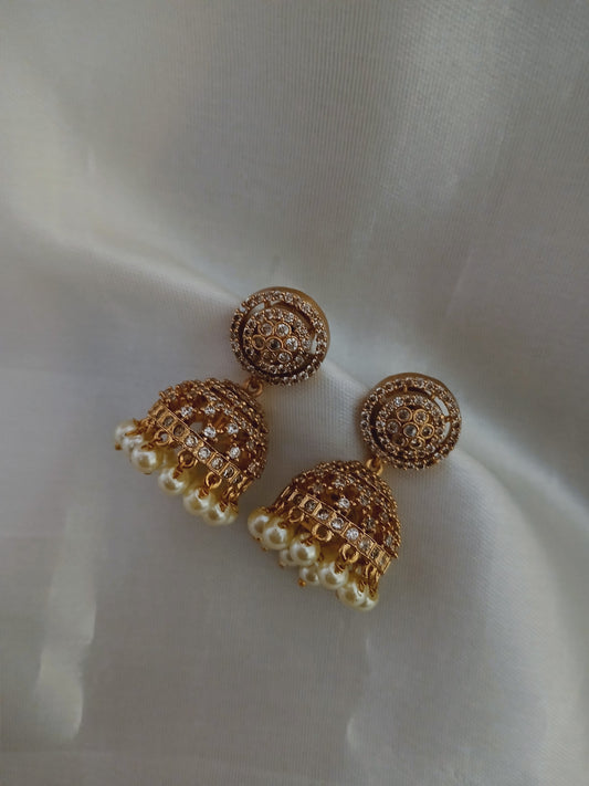 Moon flower Jhumka - Antique Finish