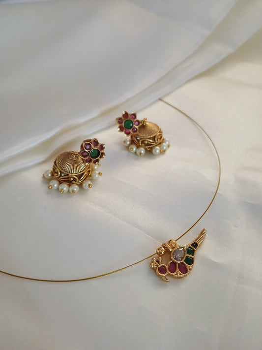 Dainty Parrot with jhumka - Invisible necklace
