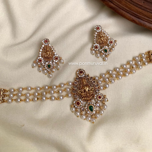 Laxmi 3 line pearl choker - Antique