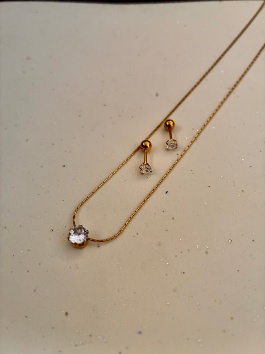 Halo diamond Gold necklace - 18K Gold plated