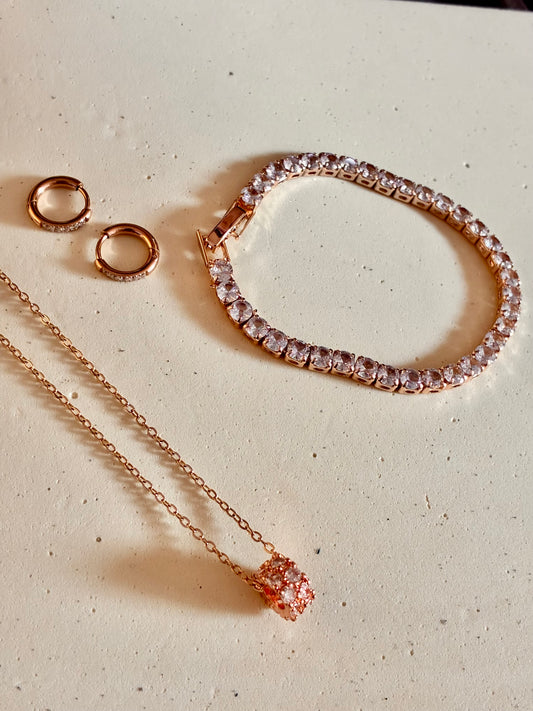 Rolex rosegold necklace set - stainless steel